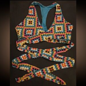 Strange Bikinis Geometric Patterned Wrap Swimsuit Top
